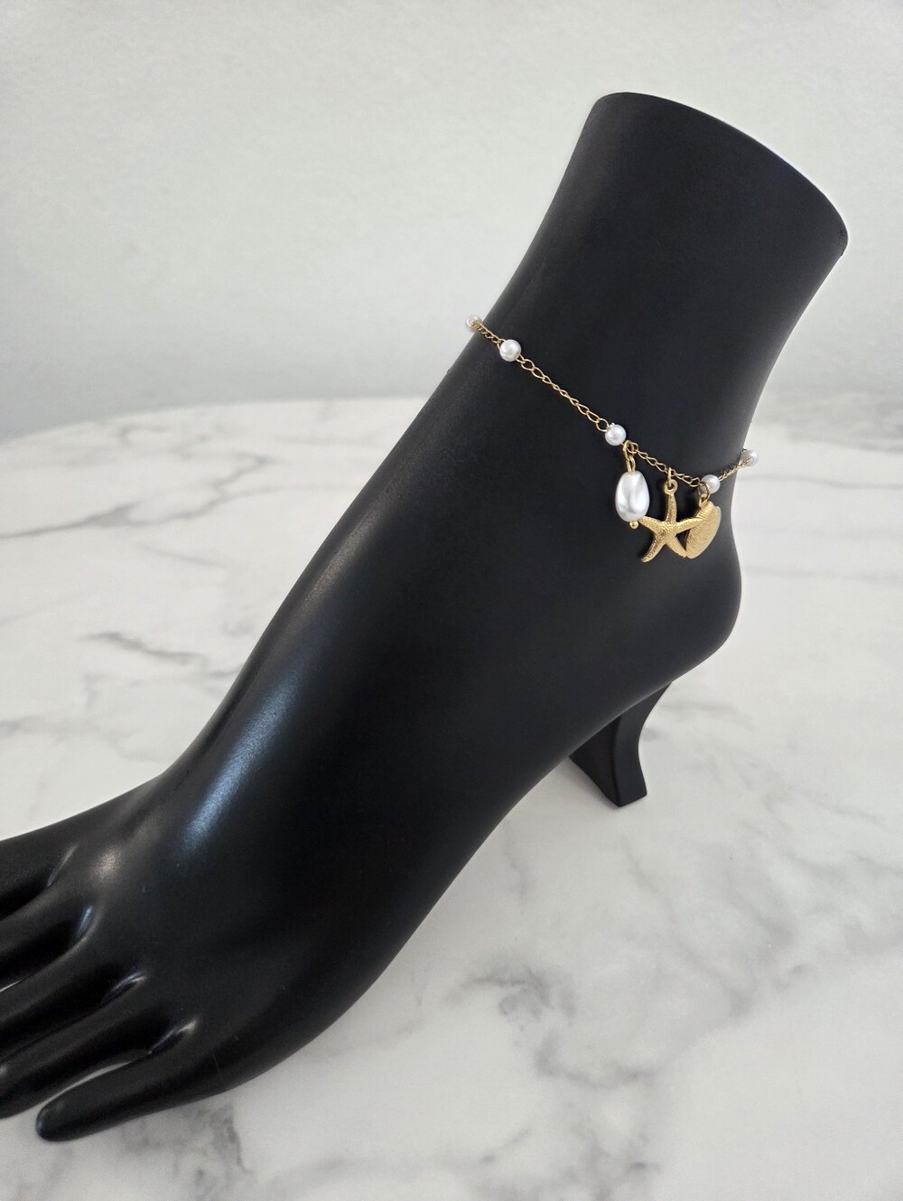 ​Gold Shell Starfish Pearl Anklet Nautical Charm Bracelet Boho Summer Jewelry - Picture 6 of 12